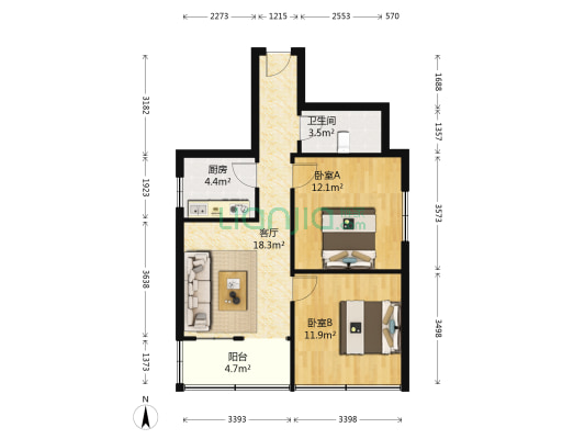 同昌花园 2室1厅1卫 66平方