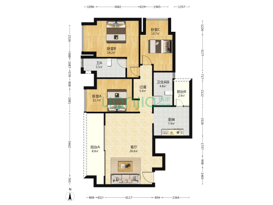 星悦礼玉金湾礼玉府 3室1厅2卫 113平方