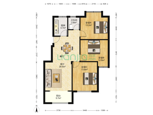 亚特蓝郡 3室1厅1卫 106平方