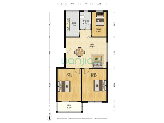 哈密苑 3室1厅1卫 111平方