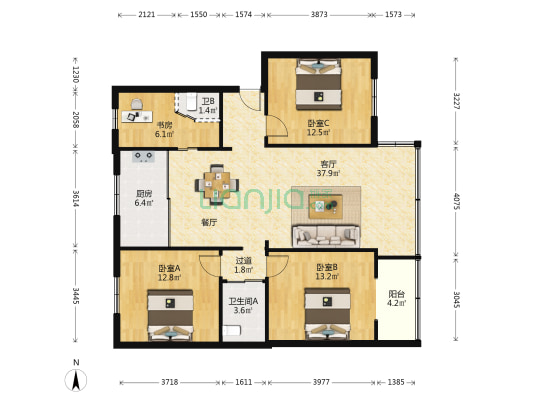 新大路445号 4室1厅2卫 115平方