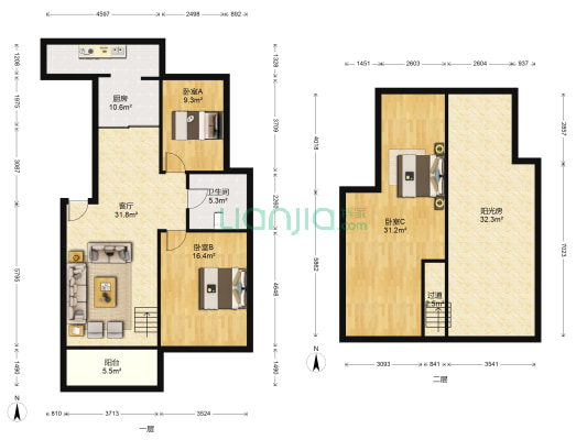 恒辉翡翠花园 3室1厅1卫 110平方