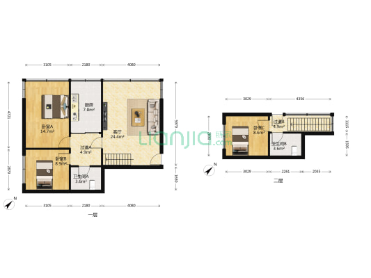 筑新巷131号 3室1厅2卫 62平方