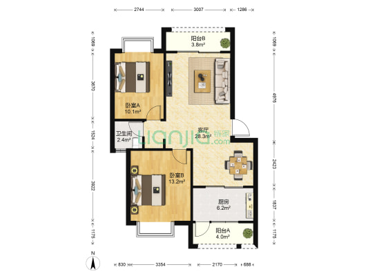 颐馨苑 2室1厅1卫 87平方