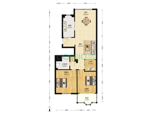 丽都名邸 3室2厅1卫 118平方