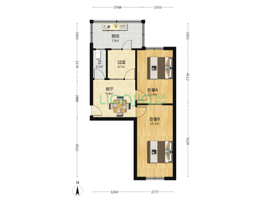 地区机械局宿舍 2室1厅1卫 58平方