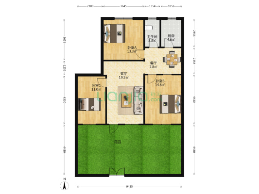 向南住宅楼 3室2厅1卫 98平方