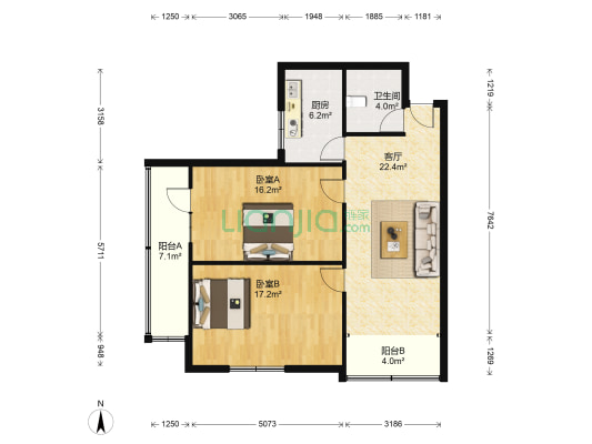 工业研究所家属院 2室1厅1卫 86平方