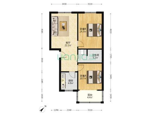 荆湘路53号 2室1厅1卫 78平方