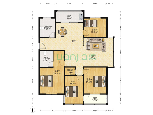 锦华苑 4室1厅2卫 155平方