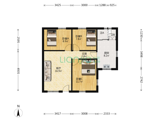 顺糖小区 3室1厅2卫 72平方