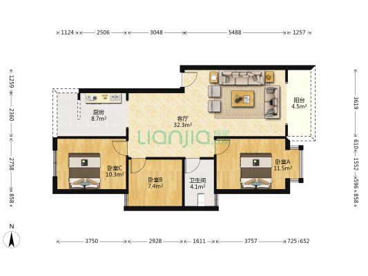 华兴苑 3室1厅1卫 94平方