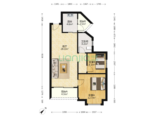 保利中心108公馆 2室1厅1卫 79平方