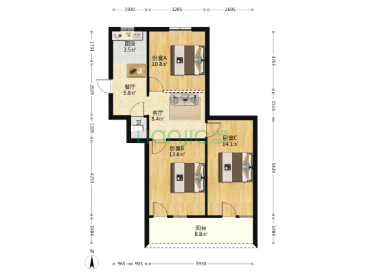 水利水电勘测设计院宿舍 3室2厅1卫 77平方