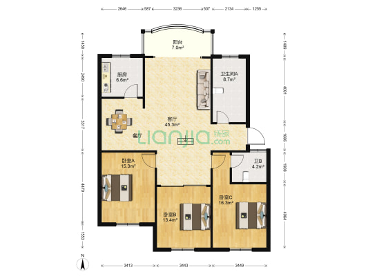 建材花园小区 3室1厅2卫 136平方