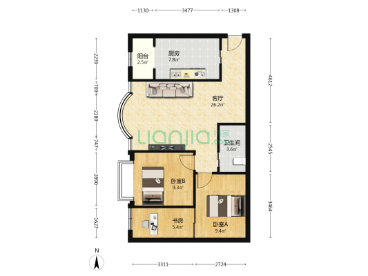 宏源小区（李家沱） 3室1厅1卫 72平方