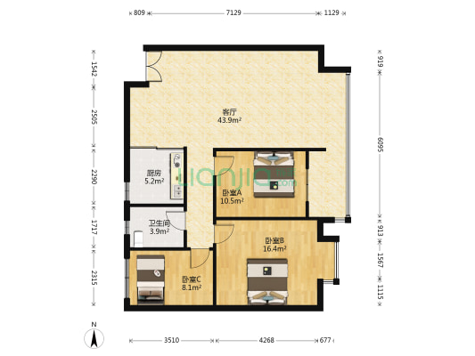 铭星小河印象 3室1厅1卫 105平方
