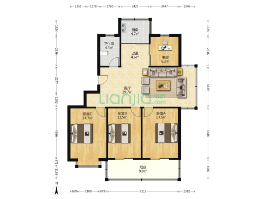 怡安花苑南区 4室1厅1卫 120平方