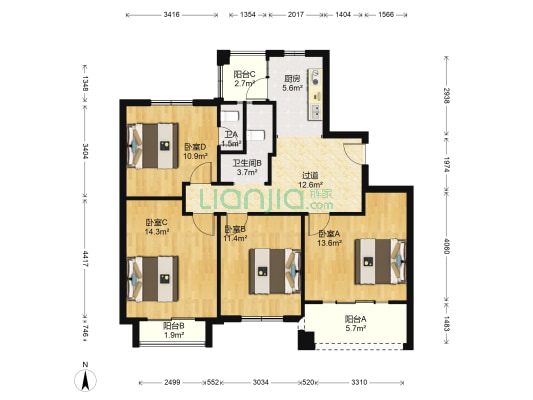 南国明珠一期 4室0厅2卫 104平方
