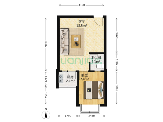 青年居易小区 1室1厅1卫 42平方