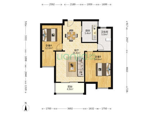 国际花都三期 2室1厅1卫 83平方