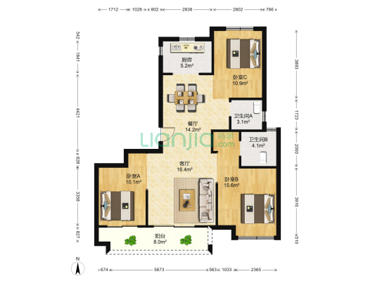 绿地云智大厦 3室2厅2卫 118平方