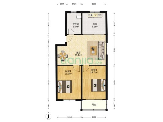 堵巷 2室1厅1卫 90平方