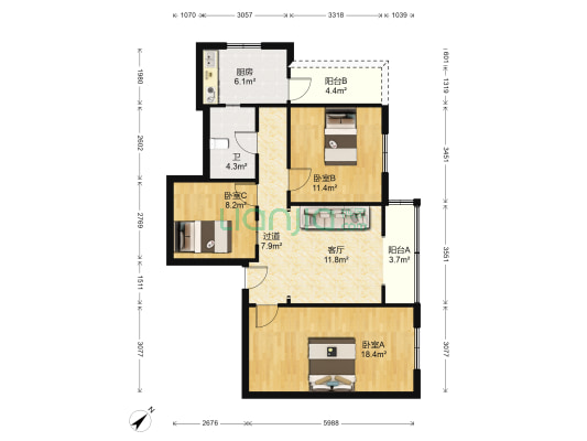 双凤路小区 3室1厅1卫 93平方