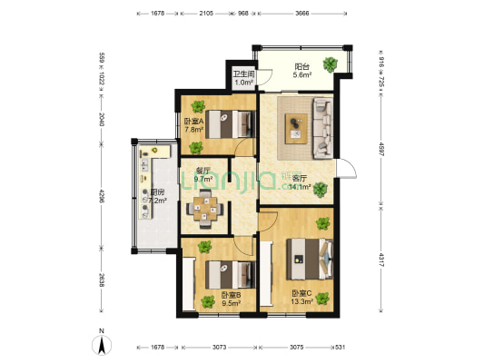 文化巷10号 3室2厅1卫 64平方