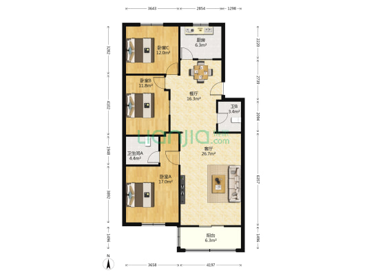 南市苑 3室2厅2卫 119平方