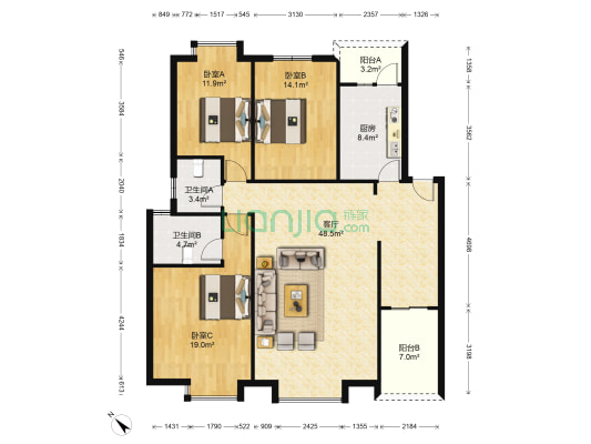 静居嘉苑 3室1厅2卫 127平方