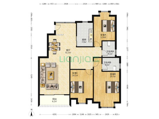 福和苑 3室1厅2卫 129平方