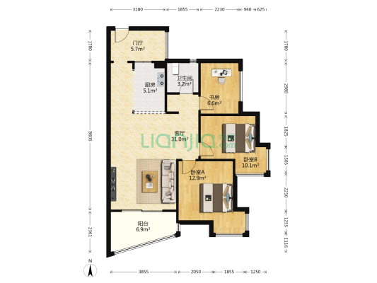 嘉铭悦城 3室1厅1卫 88平方
