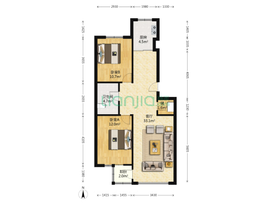 千山心城 2室1厅1卫 84平方