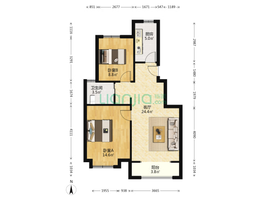 津门正荣府 2室1厅1卫 81平方