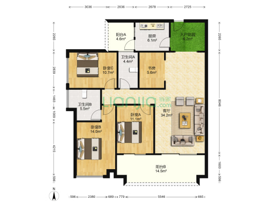 隆腾盛世 4室1厅2卫 121平方