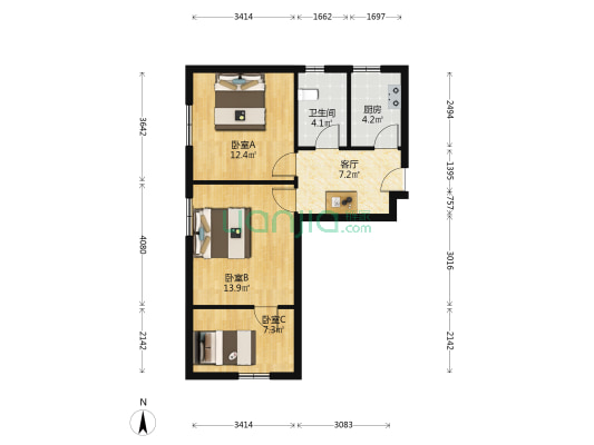 南地 3室1厅1卫 72平方