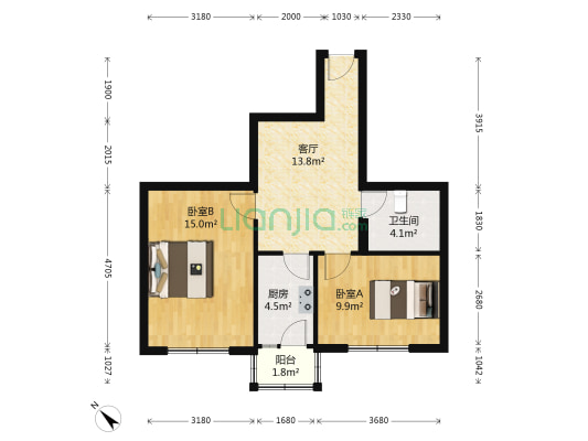 高科技宿舍 2室1厅1卫 65平方