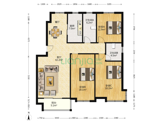 汉府嘉苑 3室1厅2卫 137平方