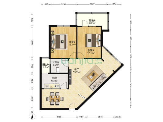 电子大厦住宅 2室1厅1卫 59平方