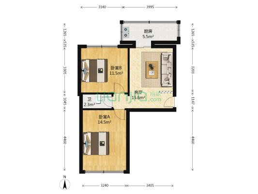 电力医院宿舍 2室1厅1卫 65平方