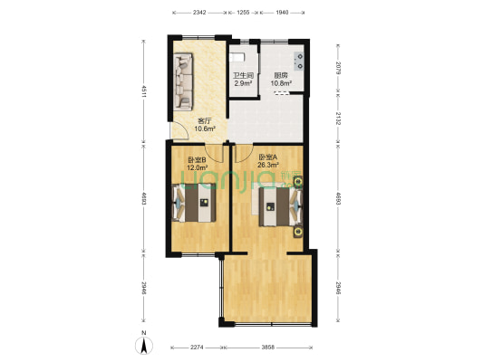 奋斗巷 2室1厅1卫 64平方
