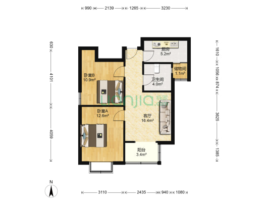 运泽花园小区中区 2室1厅1卫 78平方