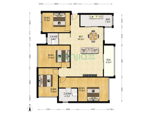 汇景园 4室1厅2卫 144平方