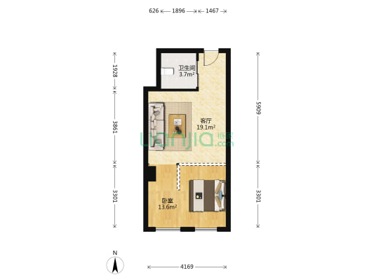 利澳公寓 1室1厅1卫 52平方