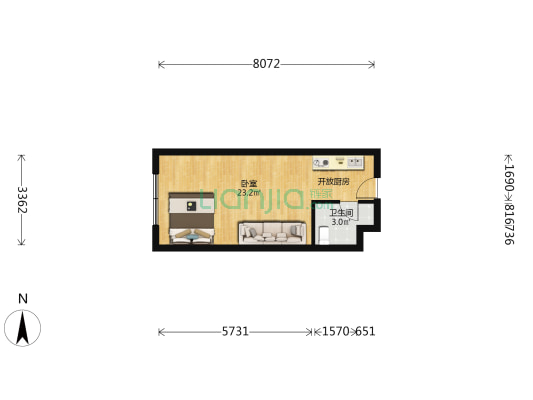 新天地华府 1室0厅1卫 42平方