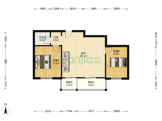 泉富家园 2室1厅1卫 84平方