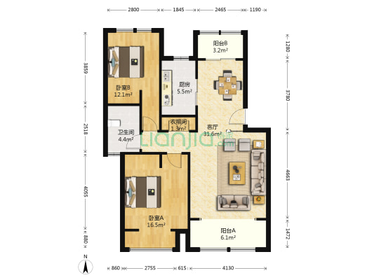 棕榈湾尼盛山庄 2室1厅1卫 92平方