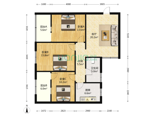 字库巷 3室1厅1卫 95平方