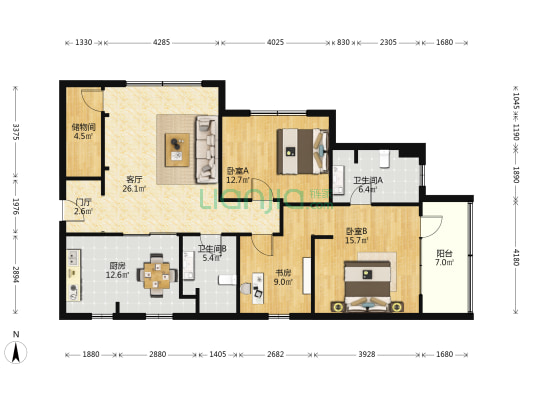静安公寓 3室1厅2卫 157平方